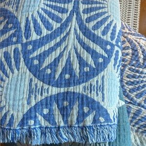 KING Periwinkle MCM Ginkgo Bedspread Organic Cotton 2 Side Loom Weave NEW